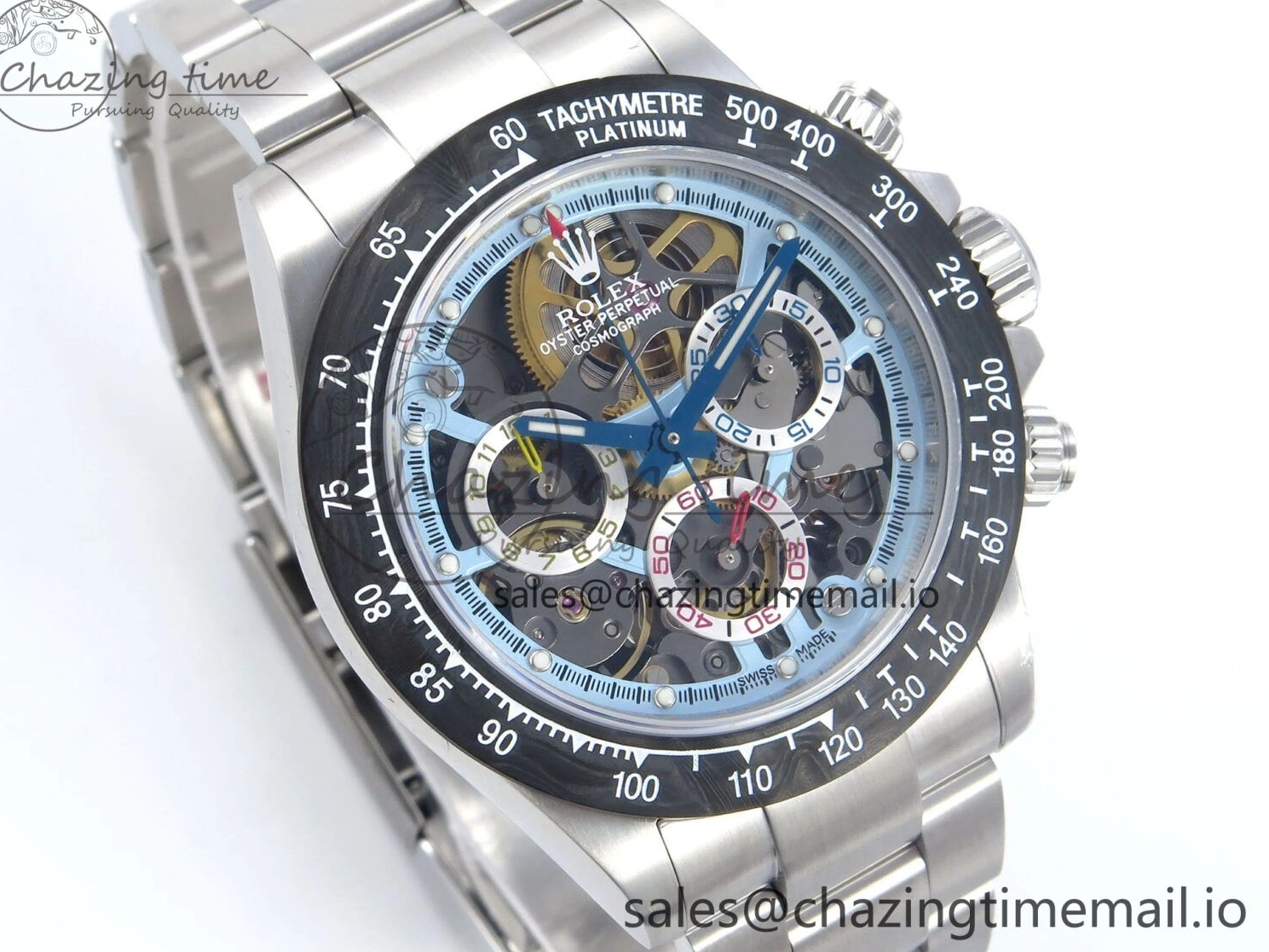 AAA Replica Watches Daytona Edition Bracelet Dial SS Carbon Best on Durable SS Skeleton Bezel DD 369 Artisans GETF 1229